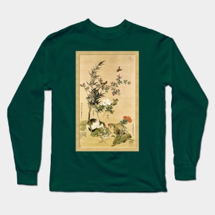 Cat, Flowers and Birds Long Sleeve T-Shirt